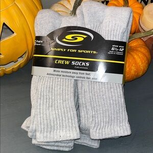 Men New 6 Pair Simply Sports Antimicrobial Controls Foot Odor Gray Socks NWT